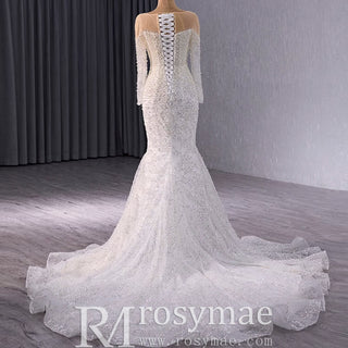 Exquisite Wedding Gown For Bride Organza Full Sleeves Wedding Dress - Rosymae
