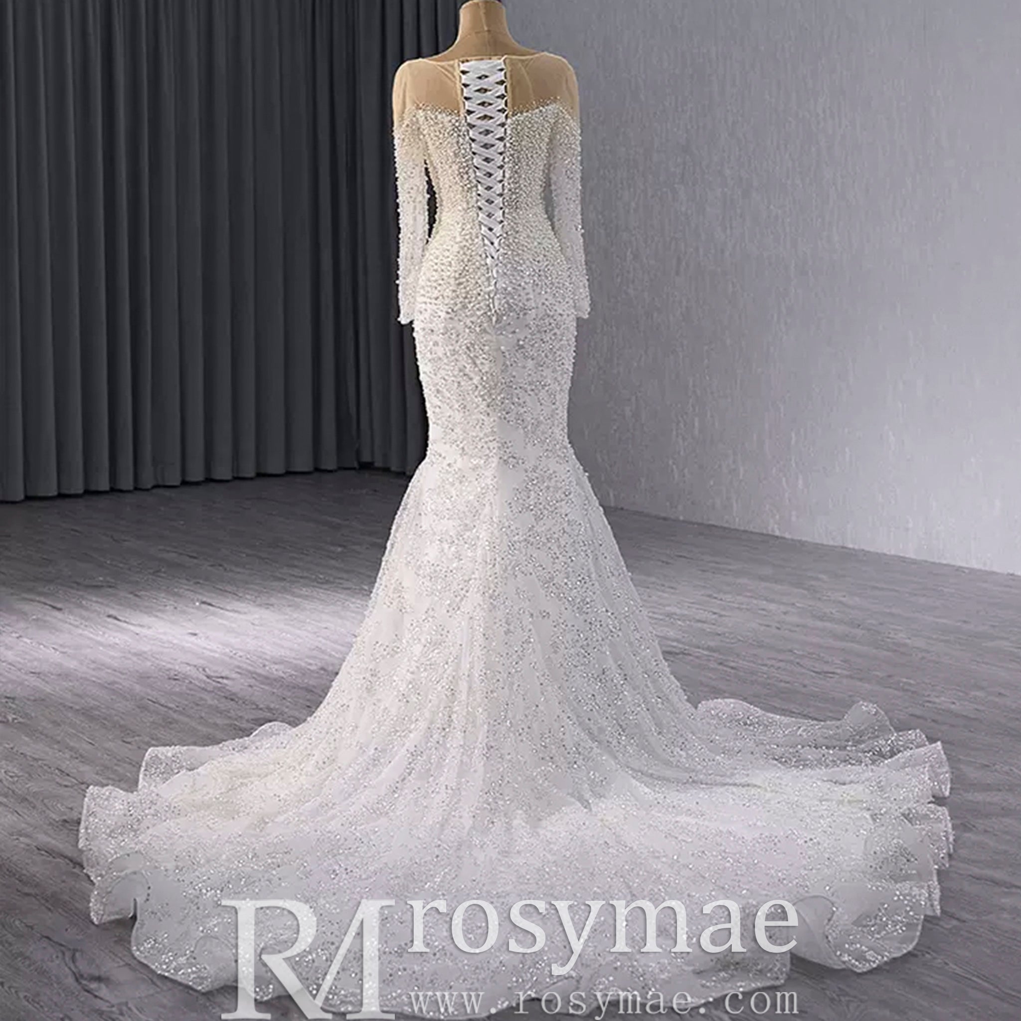 Exquisite Wedding Gown For Bride Organza Full Sleeves Wedding Dress - Rosymae