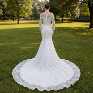 Exquisite Wedding Gown For Bride Organza Full Sleeves Wedding Dress - Rosymae