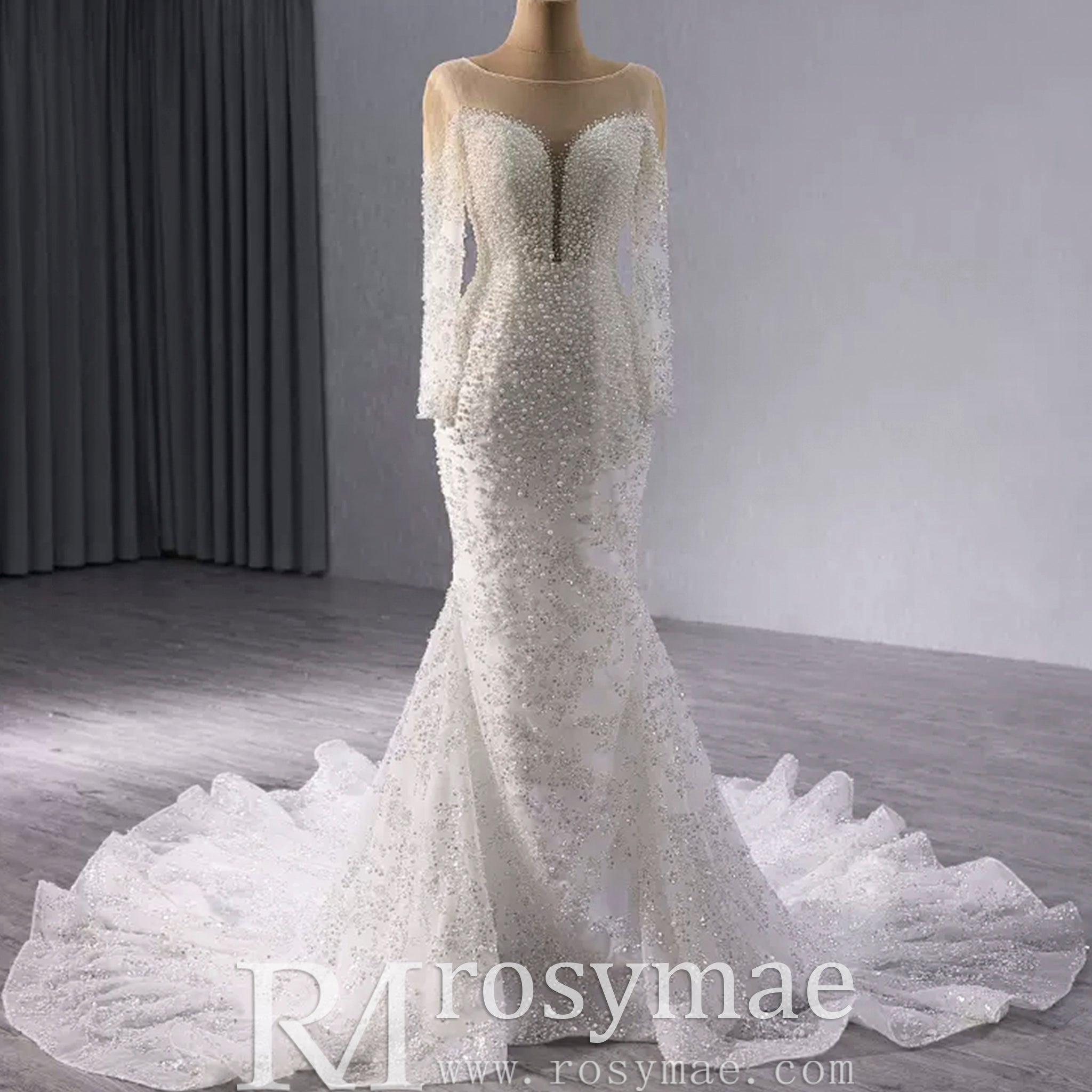 Exquisite Wedding Gown For Bride Organza Full Sleeves Wedding Dress - Rosymae
