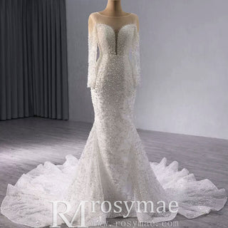 Exquisite Wedding Gown For Bride Organza Full Sleeves Wedding Dress - Rosymae