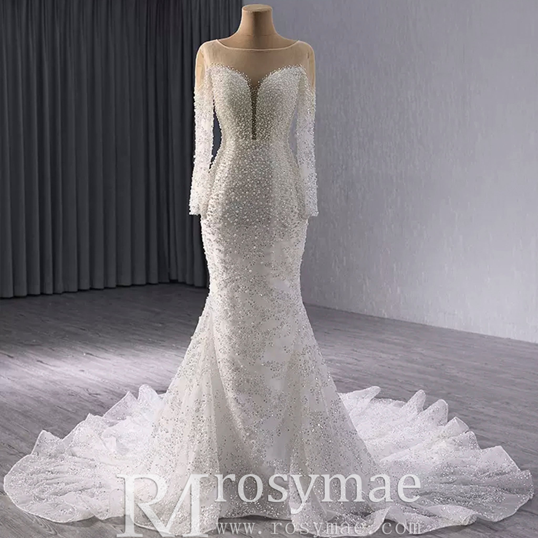 Exquisite Wedding Gown For Bride Organza Full Sleeves Wedding Dress - Rosymae