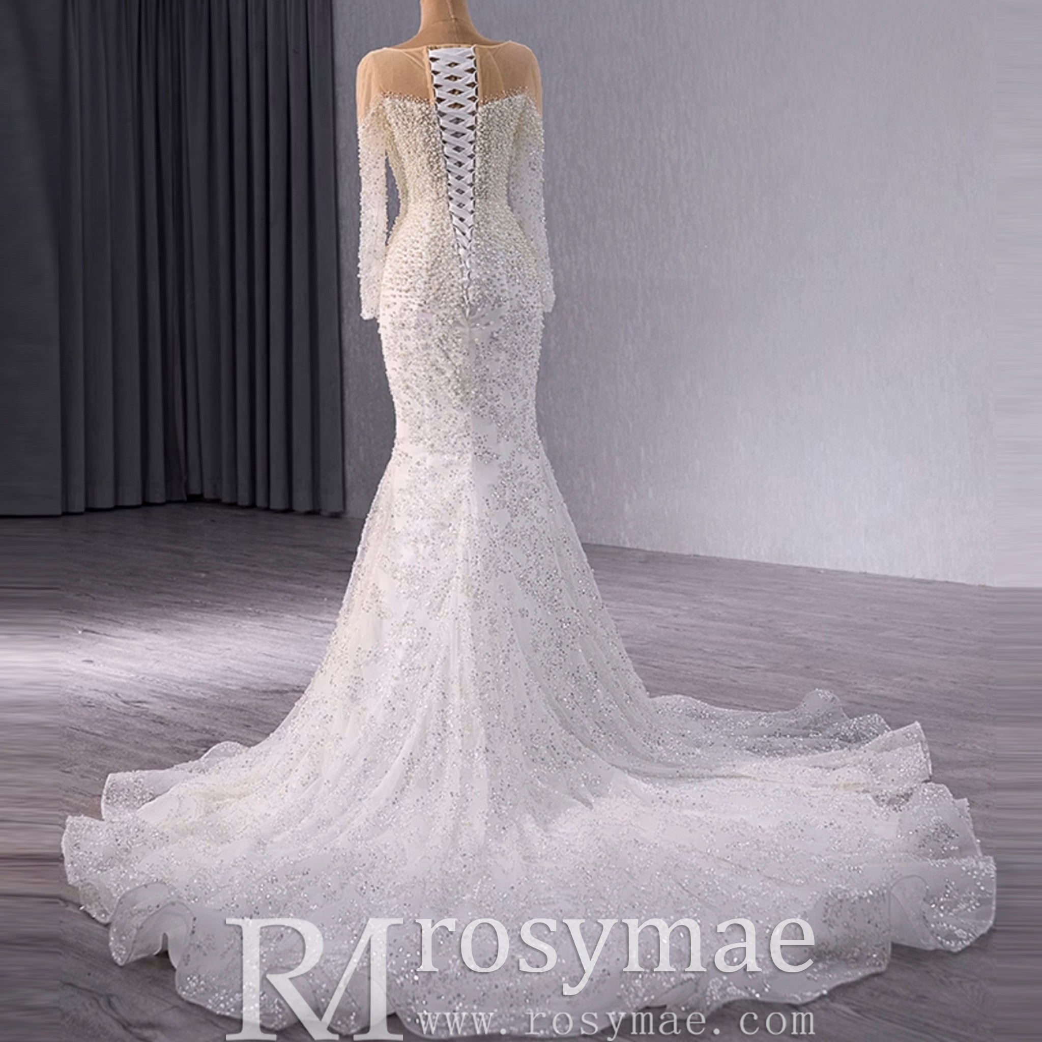 Exquisite Wedding Gown For Bride Organza Full Sleeves Wedding Dress - Rosymae
