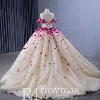 Fairy Champagne Ball Gown Prom Dress Off Shoulder Quinceanera Gown - Rosymae