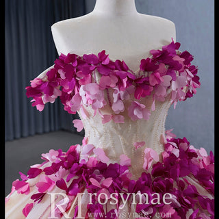 Fairy Champagne Ball Gown Prom Dress Off Shoulder Quinceanera Gown - Rosymae