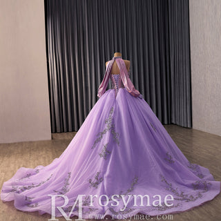 Fairy-Tale Lavender Quinceañera Dress with Pearls Glitter Tulle Skirt - Rosymae