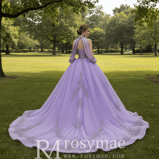 Fairy-Tale Lavender Quinceañera Dress with Pearls Glitter Tulle Skirt - Rosymae