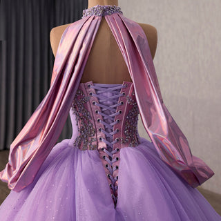 Fairy-Tale Lavender Quinceañera Dress with Pearls Glitter Tulle Skirt - Rosymae