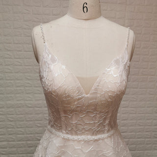 Fairy Tale Spaghetti Straps Princess Lace Wedding Dress with Pocket - Rosymae