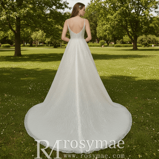 Fairy Tale Spaghetti Straps Princess Lace Wedding Dress with Pocket - Rosymae