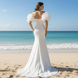 Fairytale Leg Slit Mermaid Wedding Dress with Handmade Flower - Rosymae