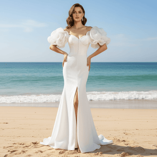 Fairytale Leg Slit Mermaid Wedding Dress with Handmade Flower - Rosymae