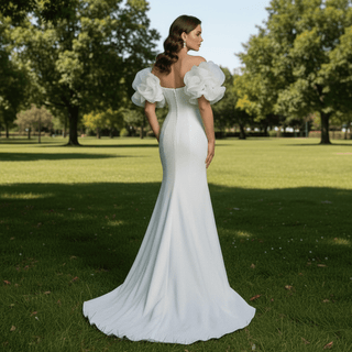 Fairytale Leg Slit Mermaid Wedding Dress with Handmade Flower - Rosymae