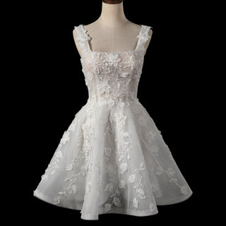 Fairytale Mini A-Line Wedding Dress with 3D Floral Flowers - Rosymae