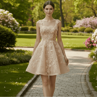 Fairytale Mini A-Line Wedding Dress with 3D Floral Flowers - Rosymae