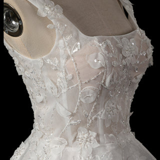 Fairytale Mini A-Line Wedding Dress with 3D Floral Flowers - Rosymae