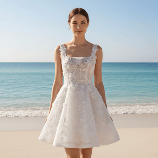 Fairytale Mini A-Line Wedding Dress with 3D Floral Flowers - Rosymae