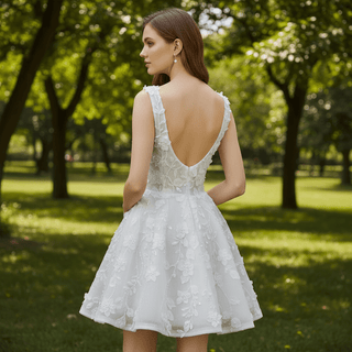 Fairytale Mini A-Line Wedding Dress with 3D Floral Flowers - Rosymae