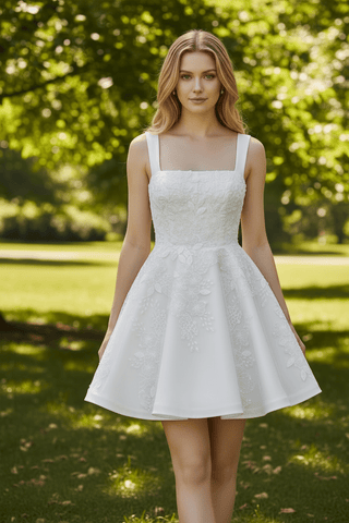 Fairytale Mini Wedding Dress with Square Neckline - Rosymae