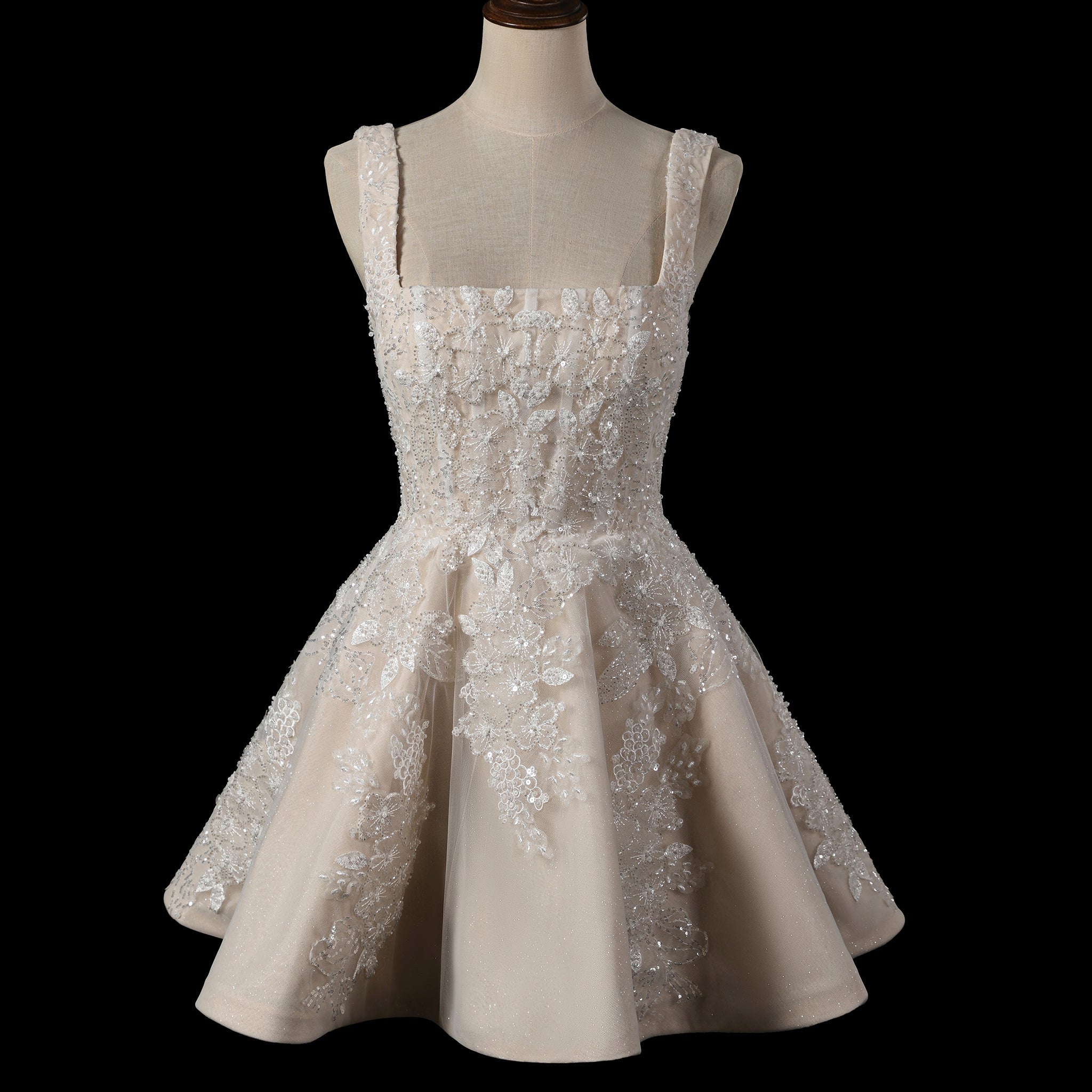 Fairytale Mini Wedding Dress with Square Neckline - Rosymae