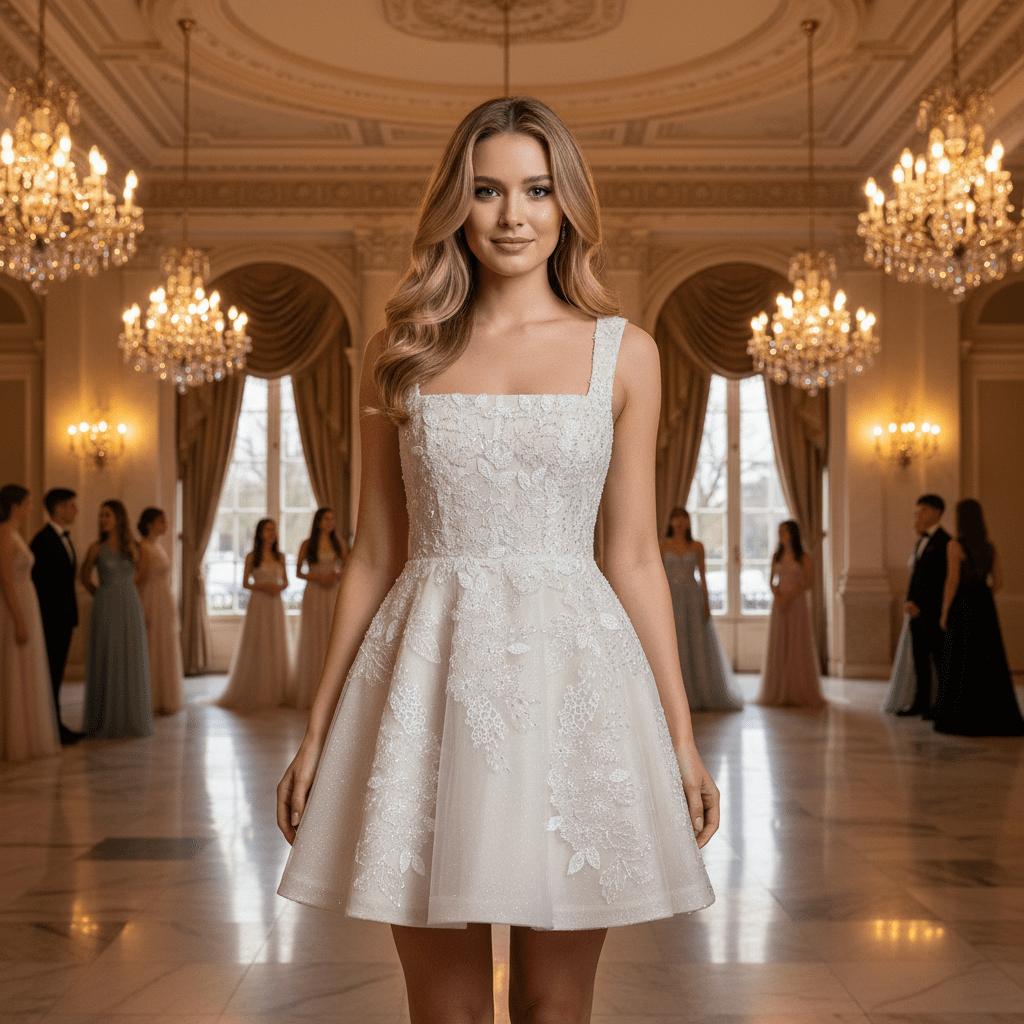 Fairytale Mini Wedding Dress with Square Neckline - Rosymae