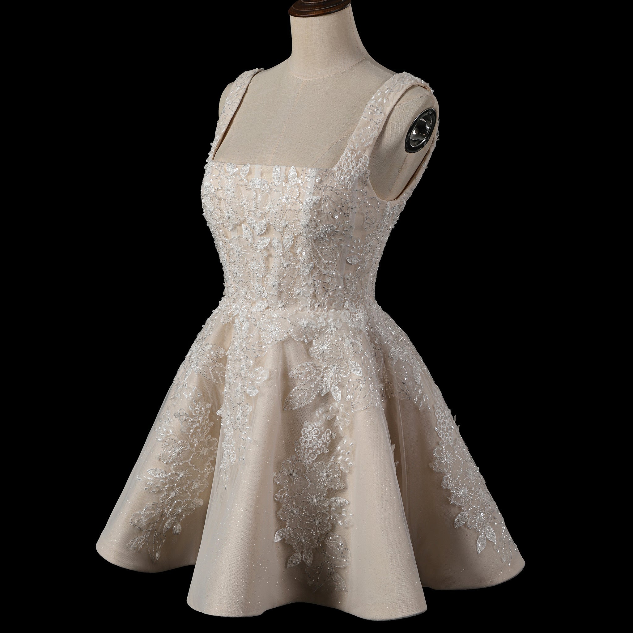 Fairytale Mini Wedding Dress with Square Neckline - Rosymae