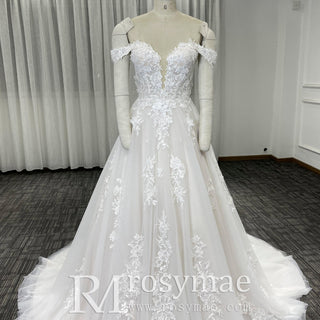 Fairytale Off Shoulder Embellished Tulle Ball Gown Wedding Dress - Rosymae