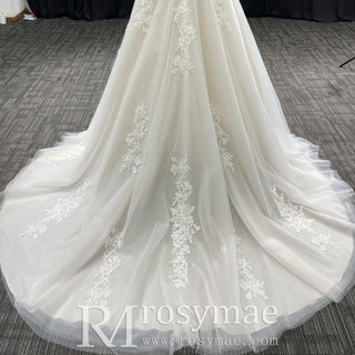 Fairytale Off Shoulder Embellished Tulle Ball Gown Wedding Dress - Rosymae