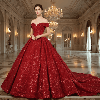 Fashion Sequins Off The Shoulder Ball Gown Quinceanera Dresses - Rosymae