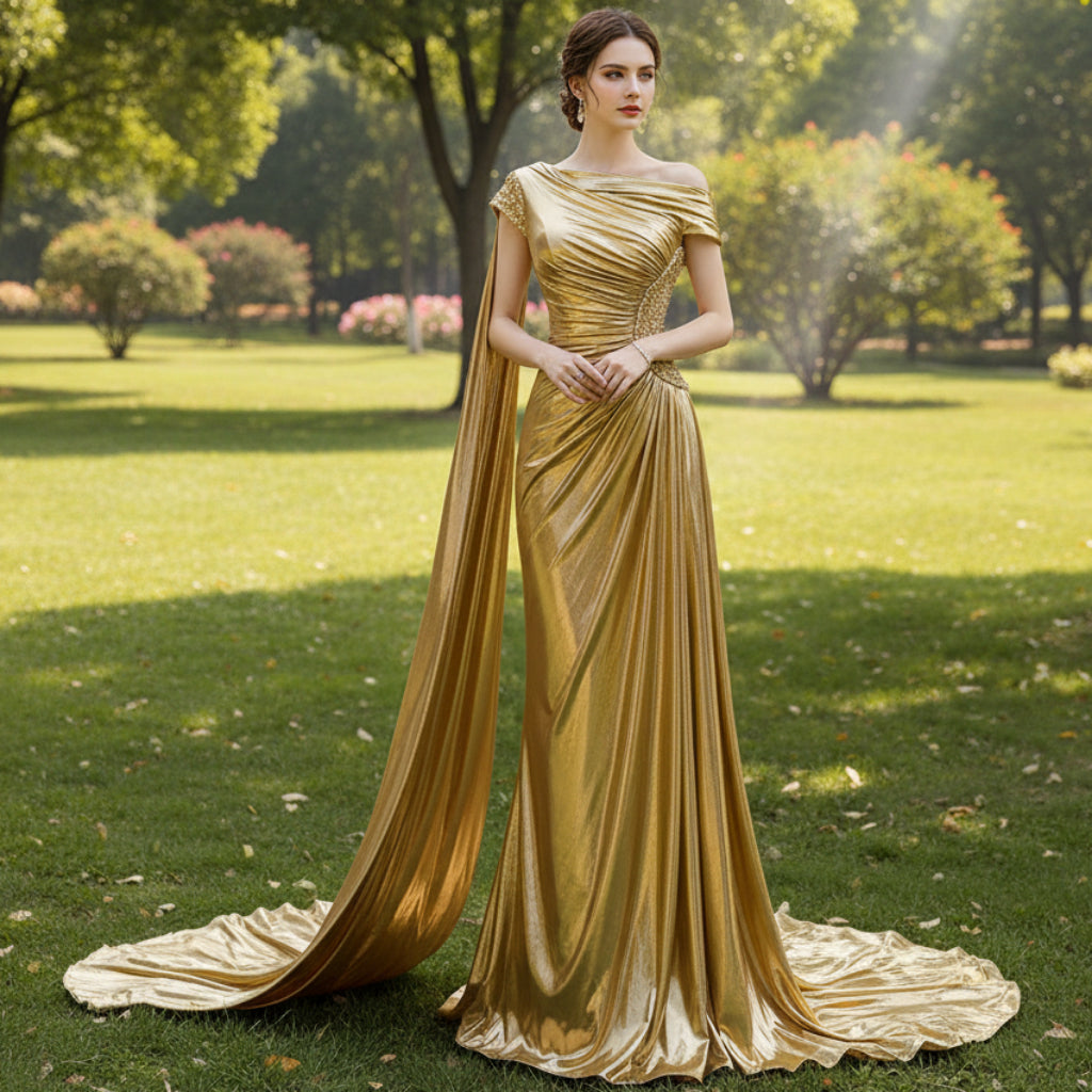 Fashion Gold Split Front Prom Dresses Mermaid Short Sleeves Party Dres Rosymae Fashion Gold Split Front Prom Dresses Mermaid Short Sleeves Party Dres Rosymae