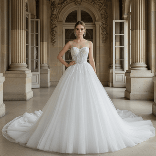 Fashionable Princess Sheer Back Beading A line Wedding Dress - Rosymae