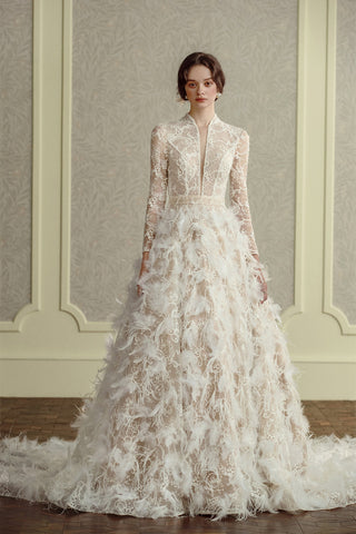 feature wedding dress with long sleeves