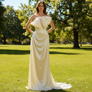 Fit and Flare Crepe Satin Wedding Dress with Bowknot Top - Rosymae
