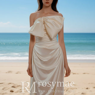 Fit and Flare Crepe Satin Wedding Dress with Bowknot Top - Rosymae