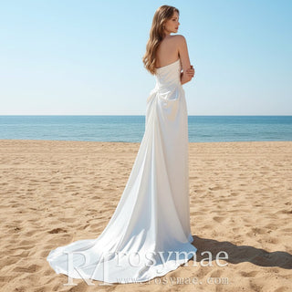 Fit and Flare Crepe Satin Wedding Dress with Bowknot Top - Rosymae