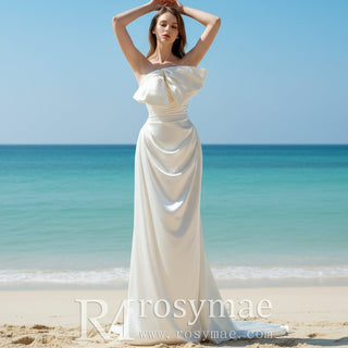 Fit and Flare Crepe Satin Wedding Dress with Bowknot Top - Rosymae