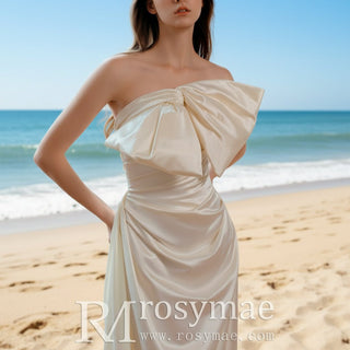 Fit and Flare Crepe Satin Wedding Dress with Bowknot Top - Rosymae