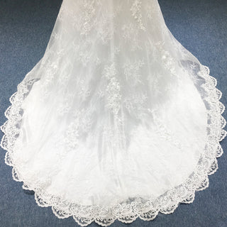 Fit and Flare Deep Vneck Lace Wedding Dress with Long Trumpet Sleeve - Rosymae