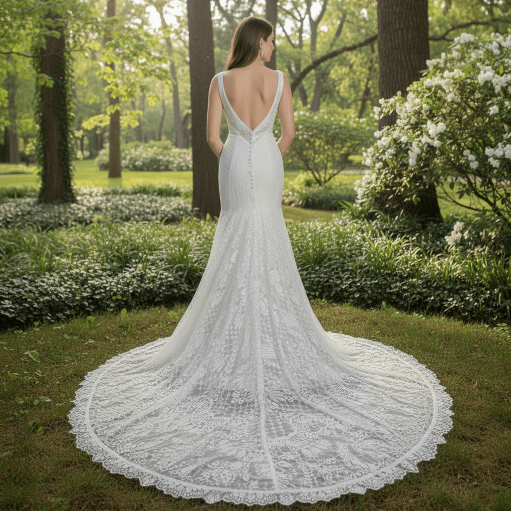 Fit and Flare Lace Wedding Dresses Mermaid Bridal Gowns with Train - Rosymae
