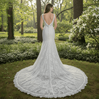 Fit and Flare Lace Wedding Dresses Mermaid Bridal Gowns with Train - Rosymae