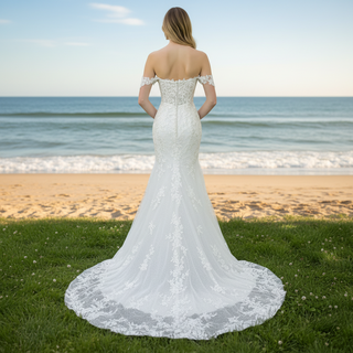 Off the Shoulder Lace Trumpet Wedding Dresses with Sweetheart Neck