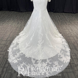 Off the Shoulder Lace Trumpet Wedding Dresses with Sweetheart Neck
