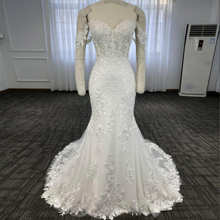 Off the Shoulder Lace Trumpet Wedding Dresses with Sweetheart Neck