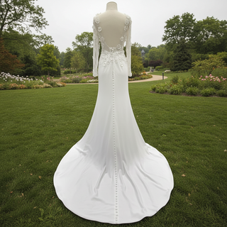 Elegant Sheer Long Sleeves Wedding Dresses & Gowns with Leg Slit