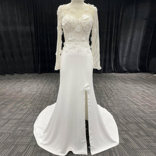 Sheer Long Sleeves Wedding Dresses & Gowns with Leg Slit