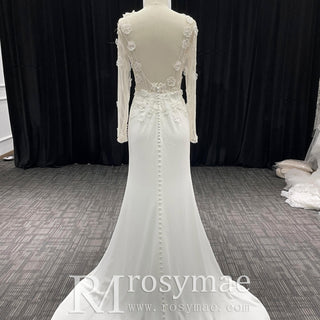 Sheer Long Sleeves Wedding Dresses & Gowns with Leg Slit