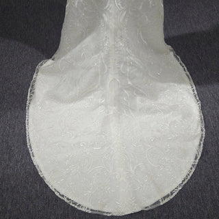 Fit Flare Beaded Lace Wedding Dress with Symmetrical Floral Pattern and Flared Skirt - Rosymae