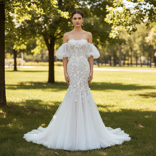 Princess Off the Shoulder Tulle Lace Wedding Dress