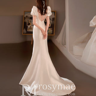 Square Neck Wedding dress With Short Sleeves