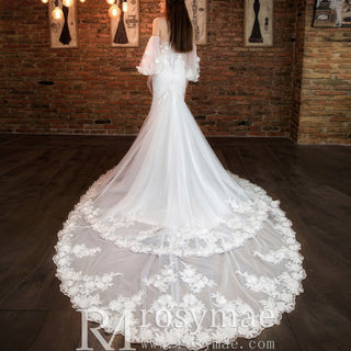 Fit Flare Sweetheart Princess Wedding Dress with Lantern Sleeve - Rosymae